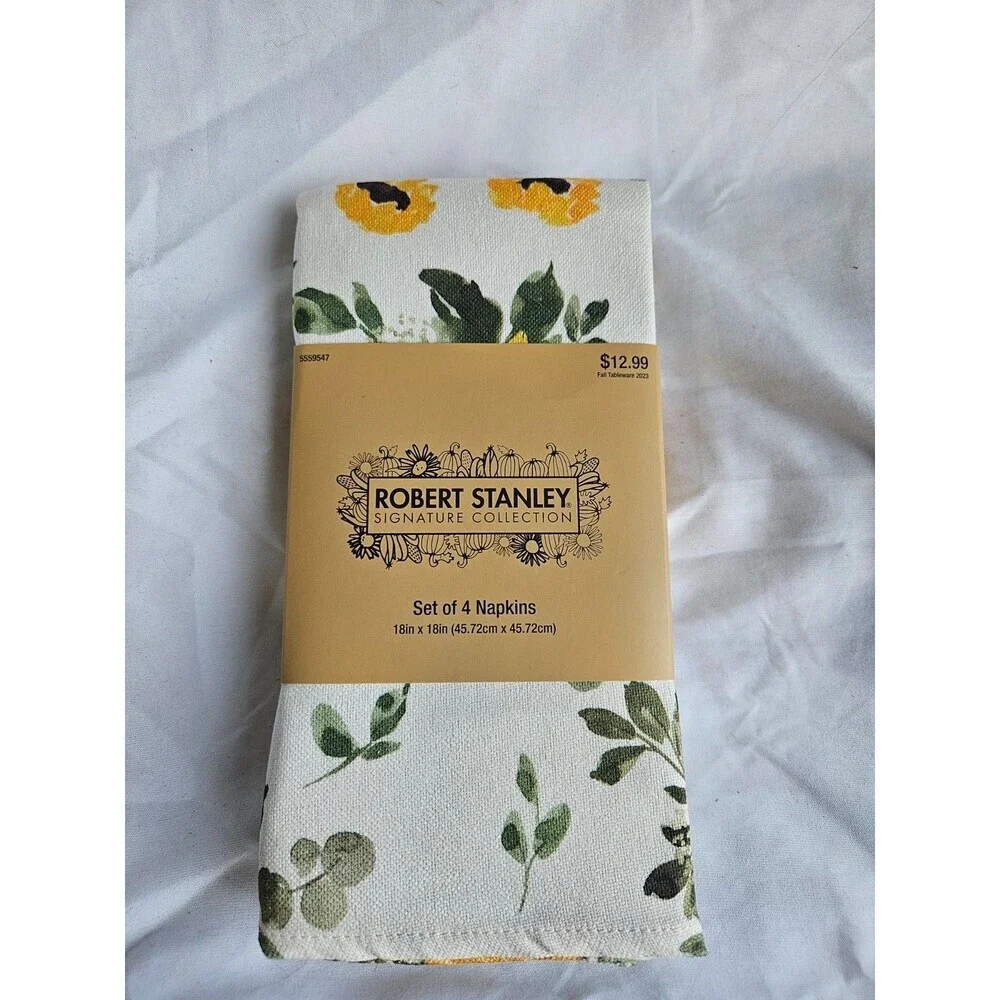 Robert‎ Stanley Set Of 4 Napkins Sunflower Pattern Fall and Thanksgiving Table